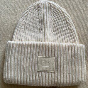 Acne Studios Cozy Cream Ribbed Beanie Icon Patch Minimal Vibes